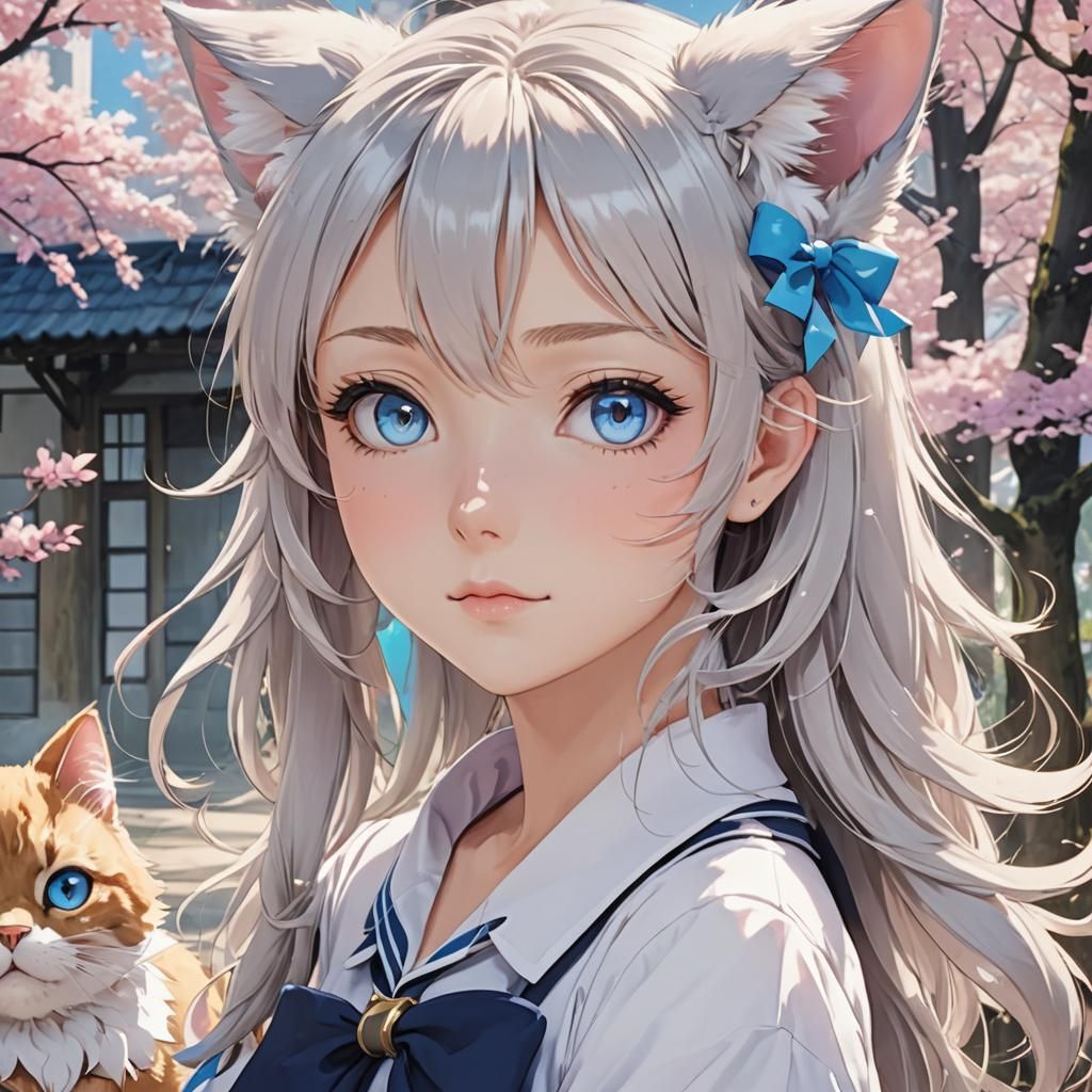 Charming Catgirl Portrait in Anime Key Visual Style