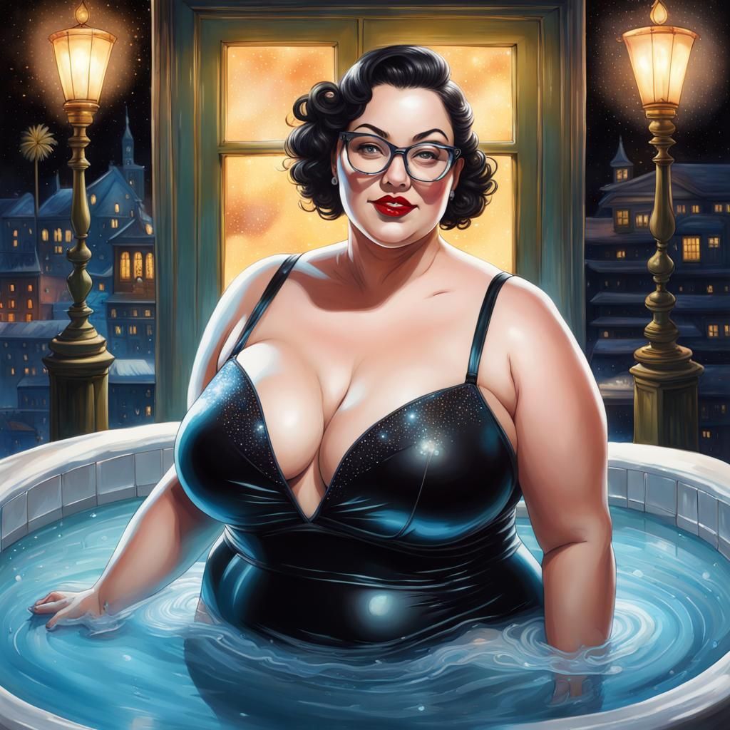 Pin-Up Style Woman in Magical Hot Tub