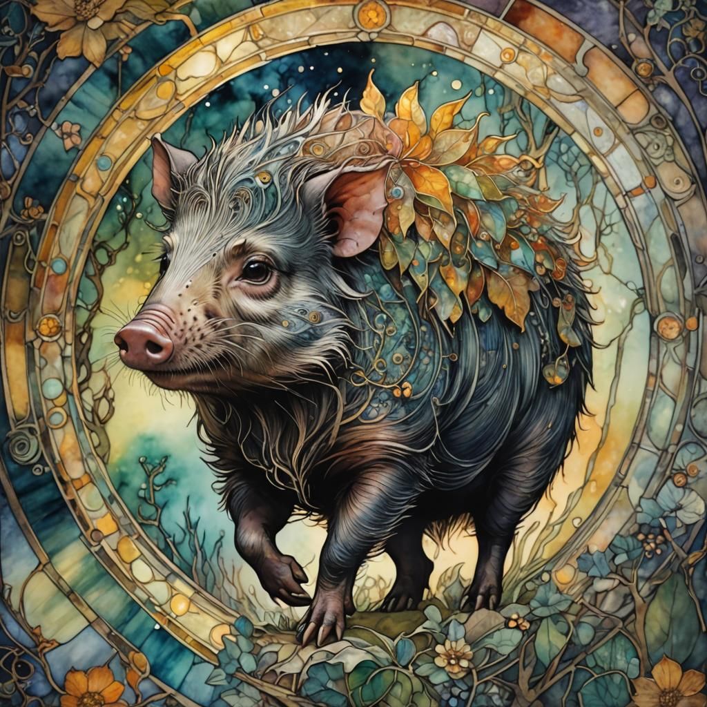 Enchanted Visayan Warty Pig in Honeypunk Style