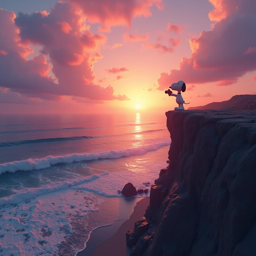 Snoopy Captures Sunset Vista as Matte Painting