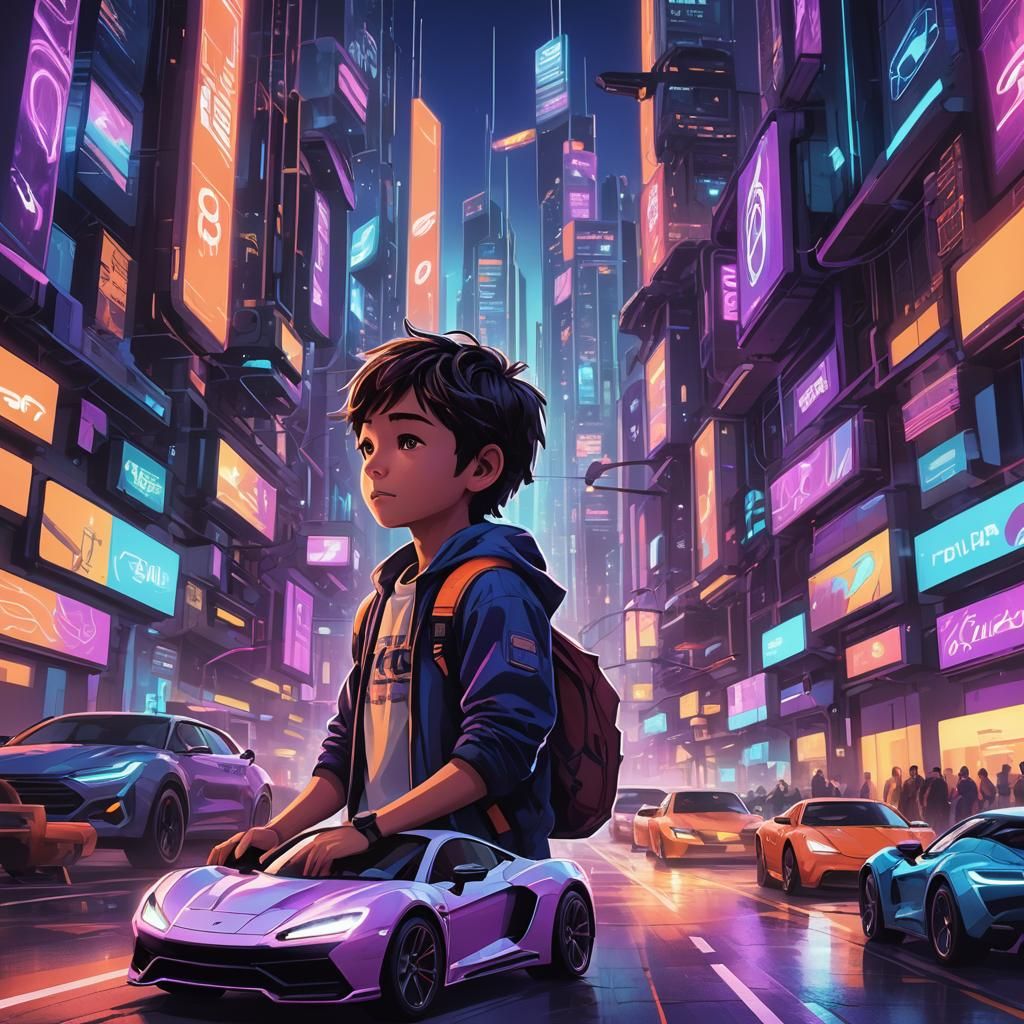 Neon City Portal: Anime Cars in Futuristic Landscape