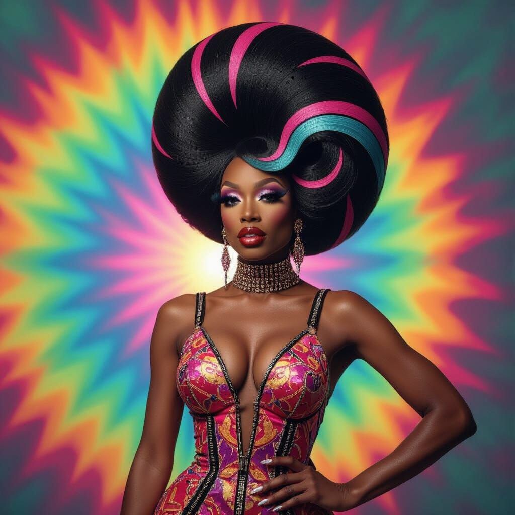Futuristic African American Drag Queen Portrait in Art Nouve...