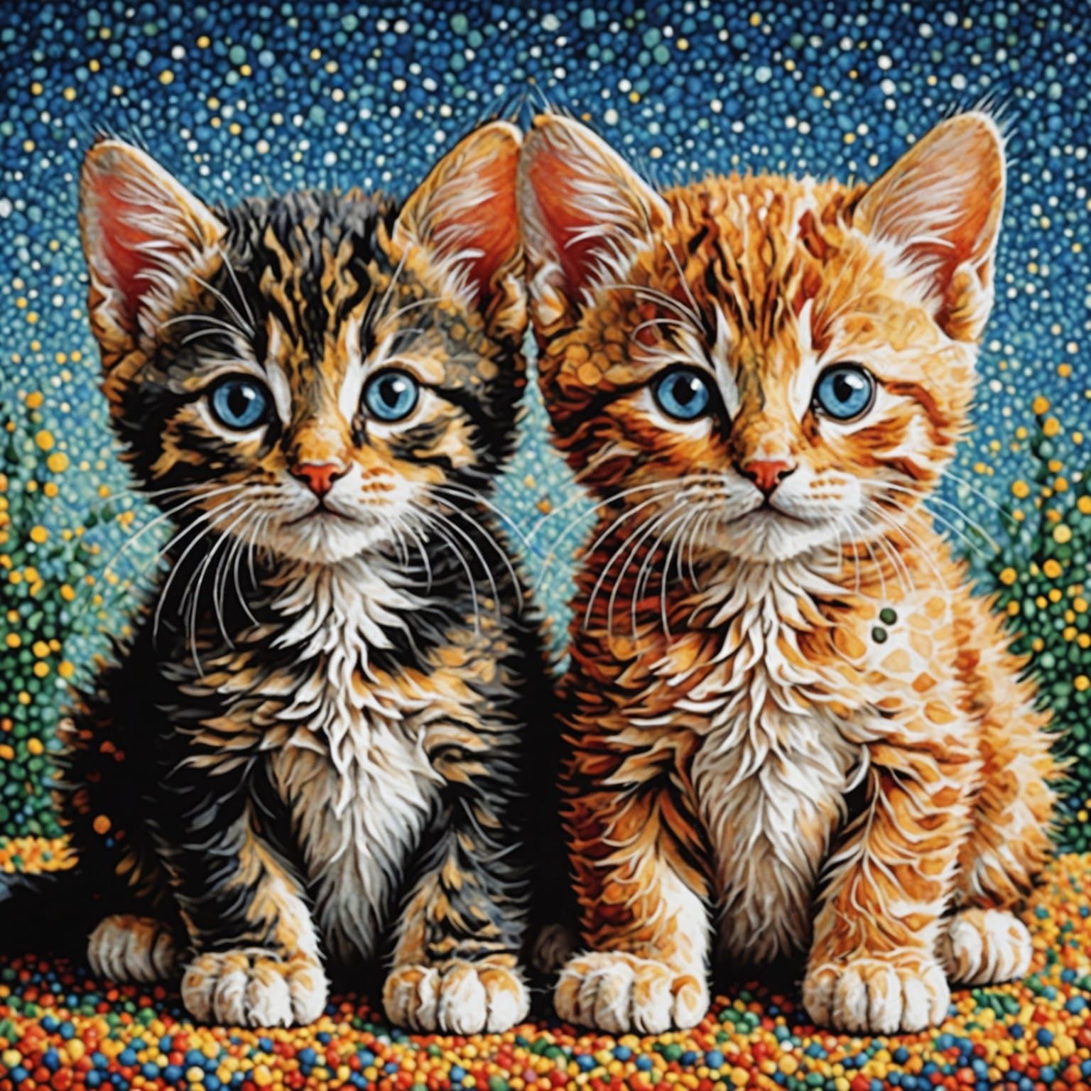 Pointillism Kittens: A Dotted Feline Portrait