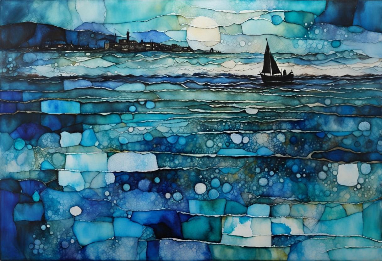 Surreal Seascape in Encaustic Painting Style