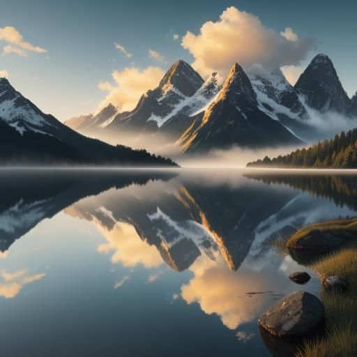 Majestic Sunrise Landscape in Digital Painting Style