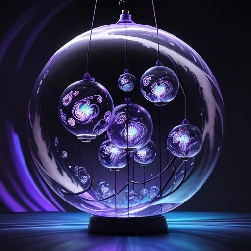 Super huge glass cosmic sphere with many smaller hanging lam...