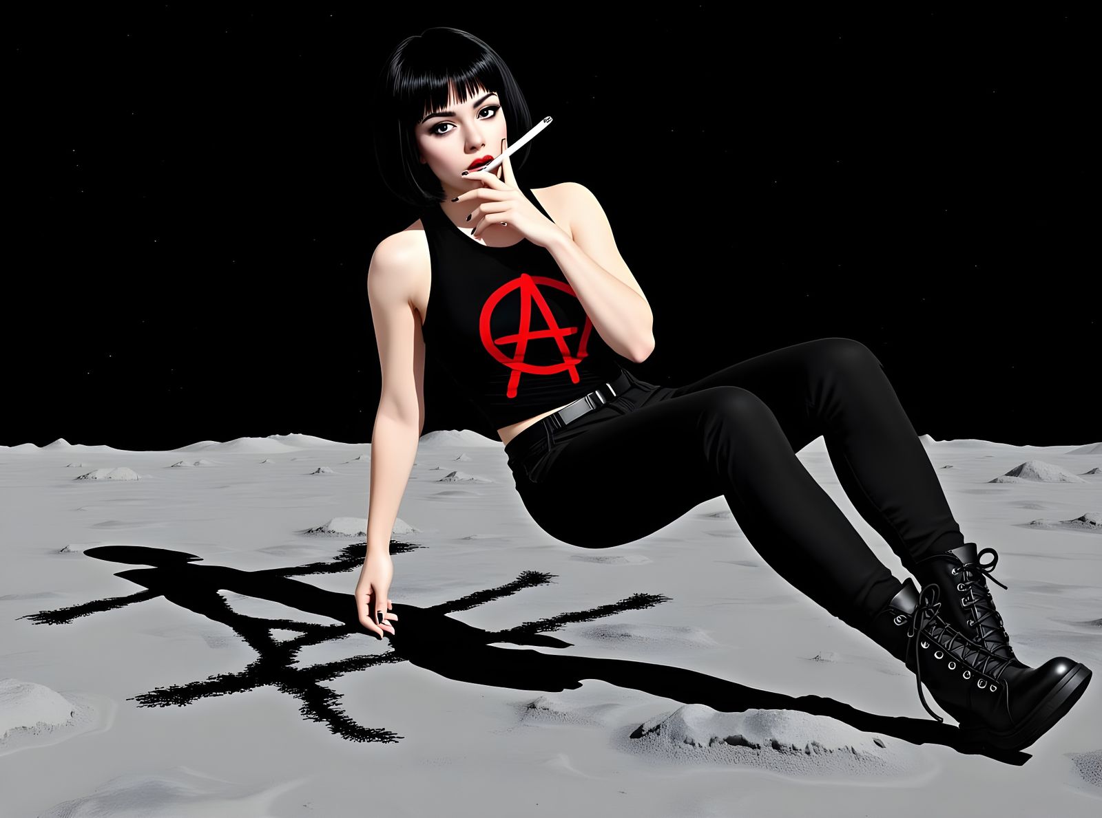 Anarchy Symbol Tagged on Moon by Woman in Space