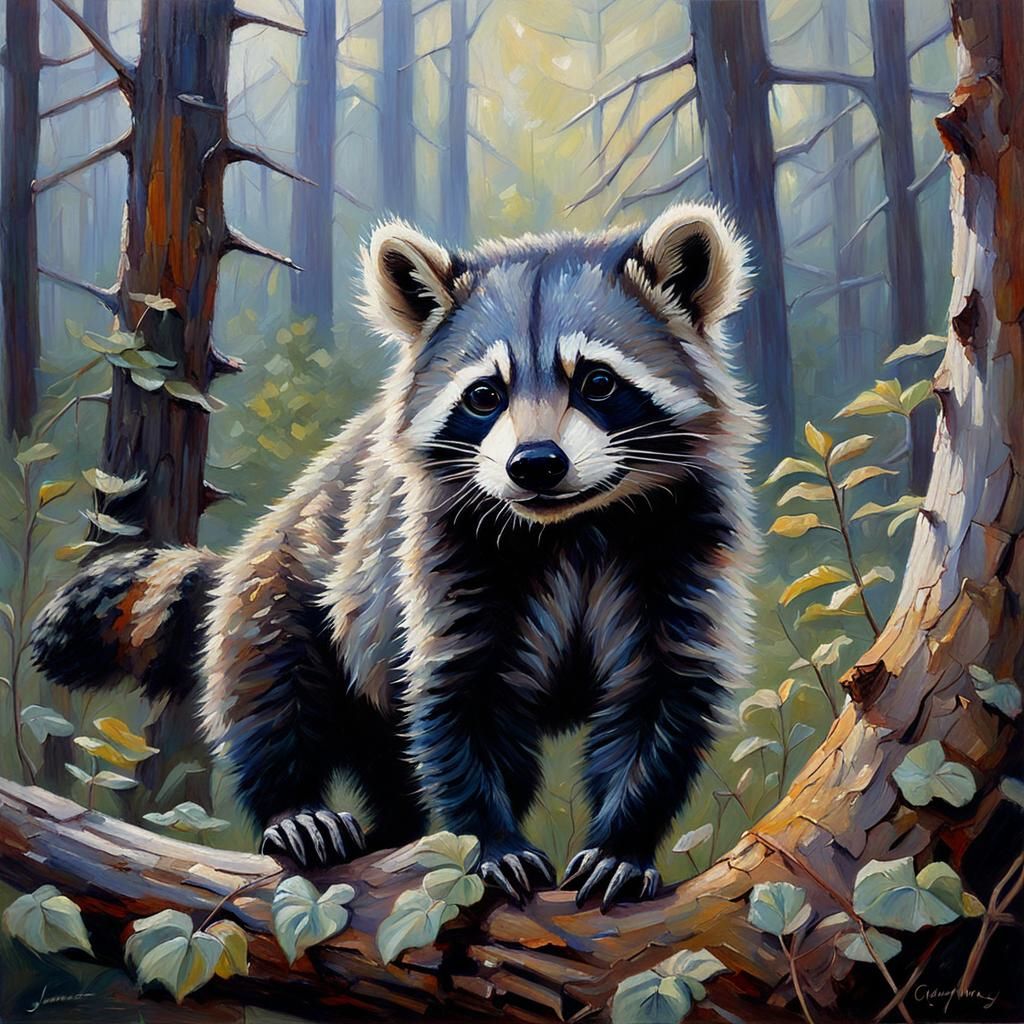 Raccoon Portrait in Oil Painting Style