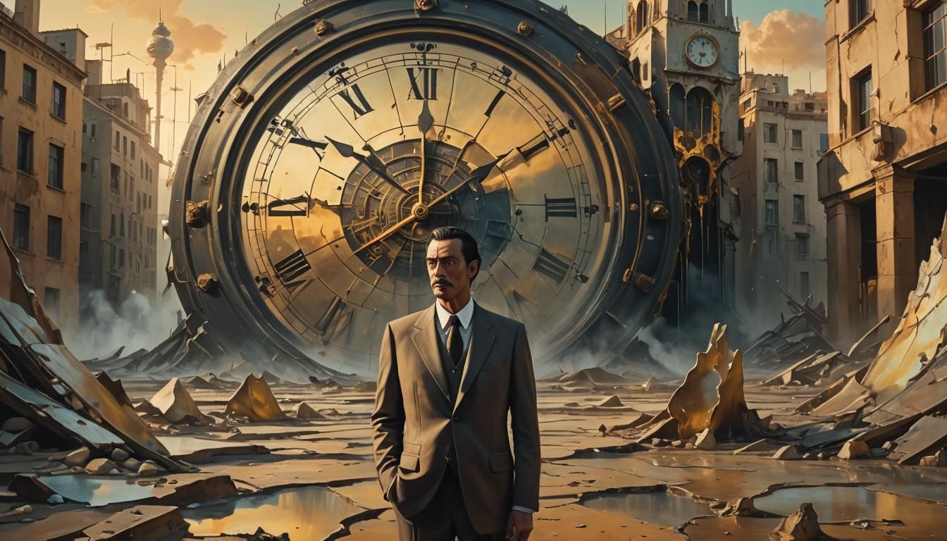 Surreal Futuristic Cityscape with Ominous Clock