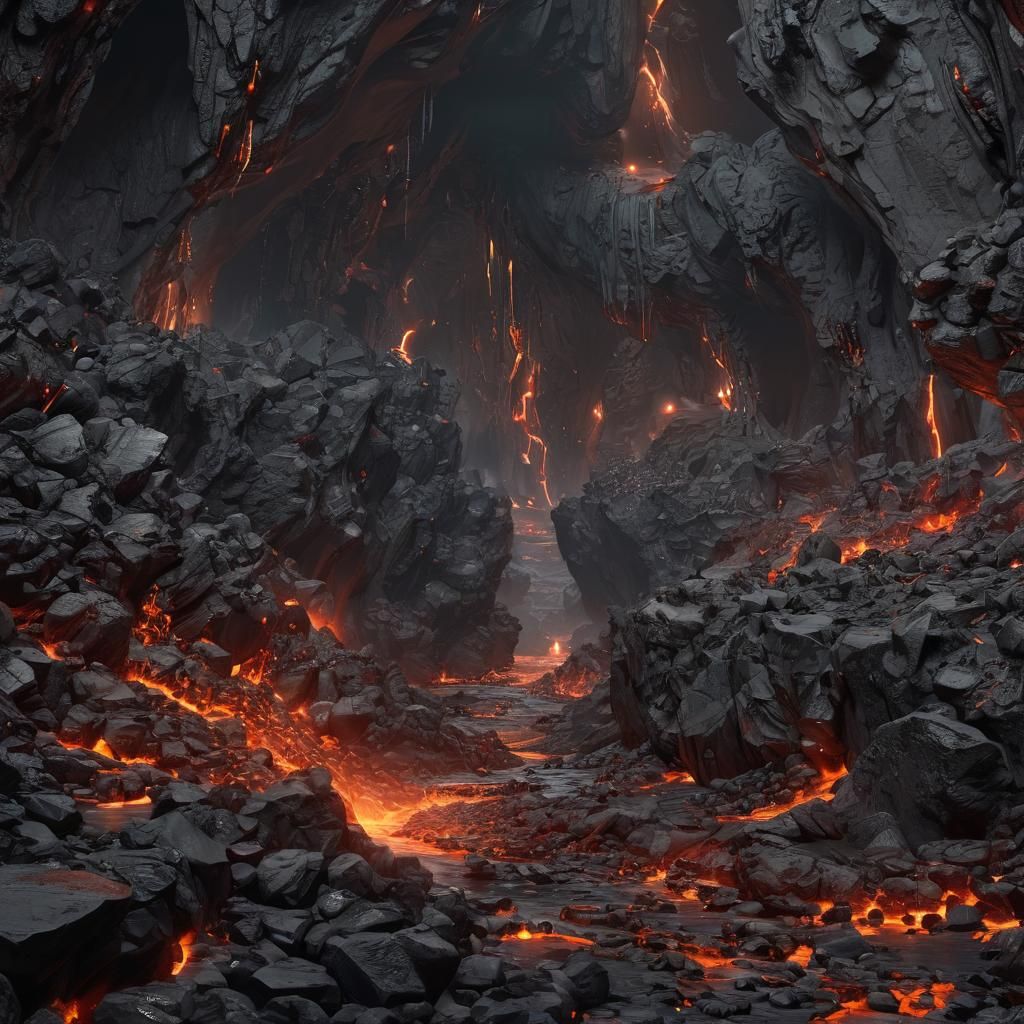Volcanic Caves with Eternal Flames in 3D