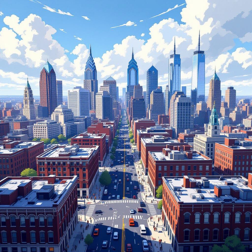 Philadelphia Aerial View: Futuristic Nostalgia