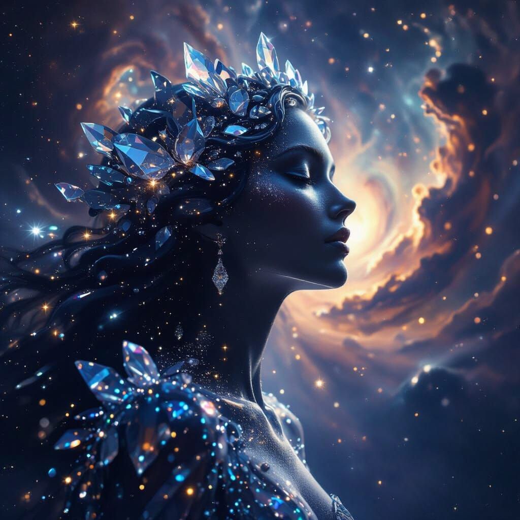 Crystal Celestial Woman in Cosmic Silhouette