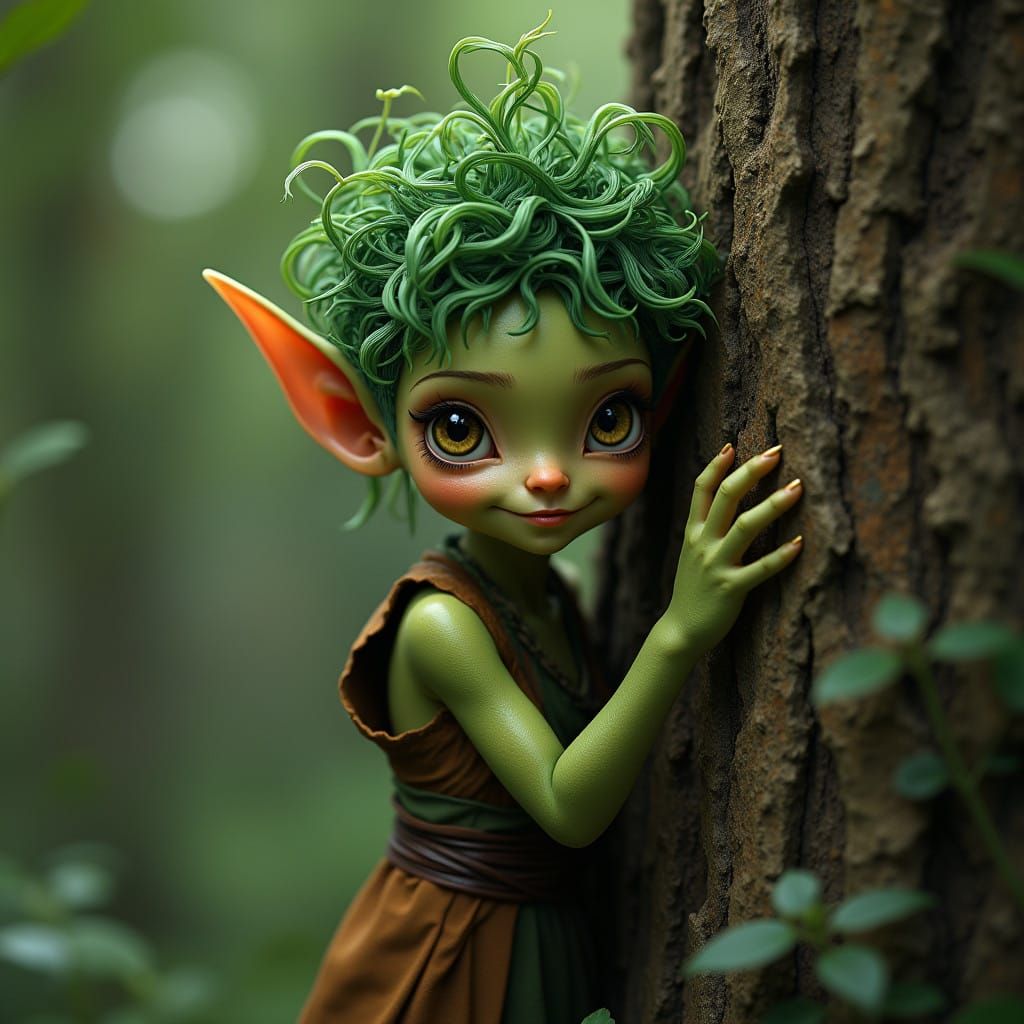 Elven Green Creature in Forest Attire