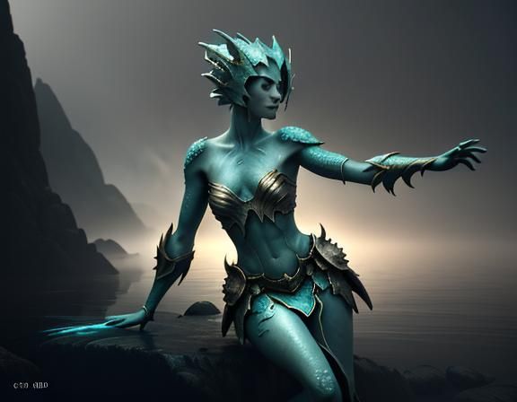 Female Amphibioid in Mystical Fog, 3D Game Art