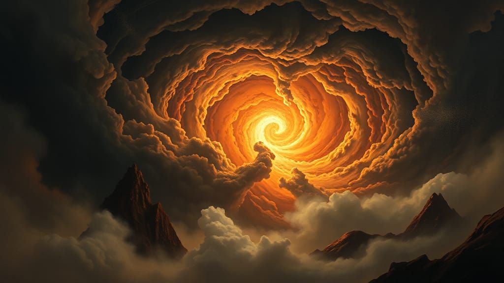 Fiery Vortex in a Mystical Landscape, Post-Impressionist Sty...