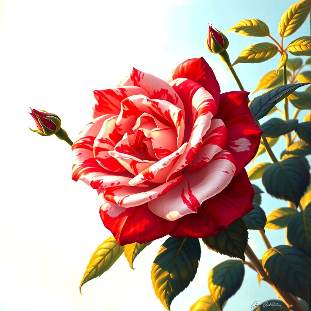 Red and white marbled rose