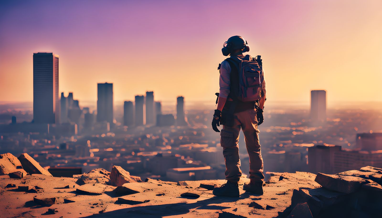 Surreal Post-Apocalyptic Cityscape in Cinematic Film Style