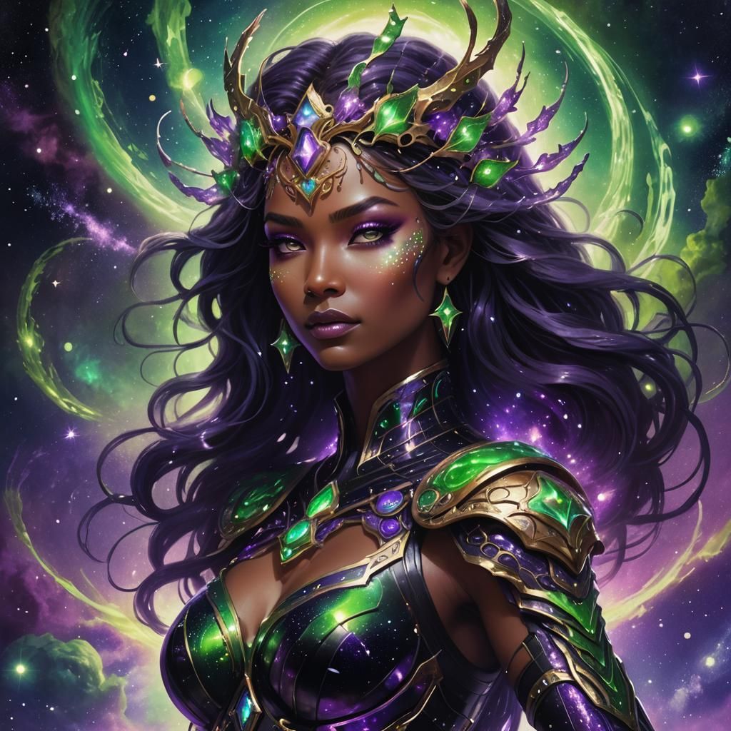 Powerful Cosmic Goddess in Art Nouveau Style