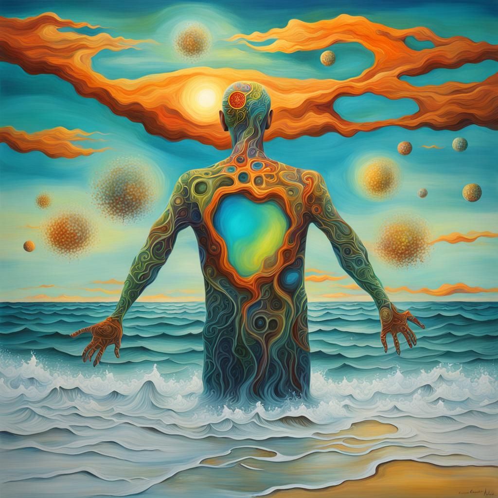 Vibrant Surrealism: Figure Emerged from the Sea