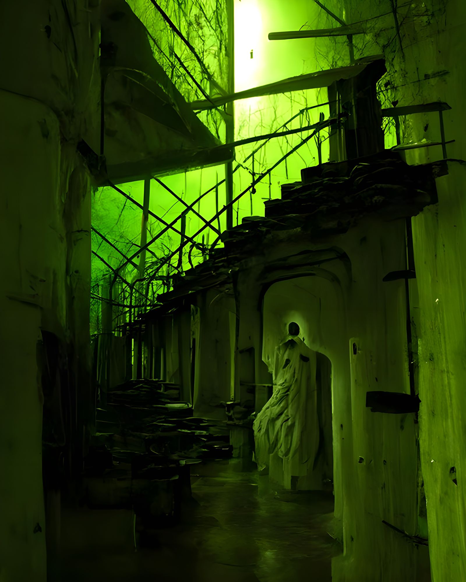 Haunted Abandoned Prison with Ghosts in Digital Painting
