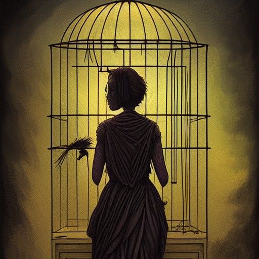 Girl in Golden Cage: Dystopian Digital Art