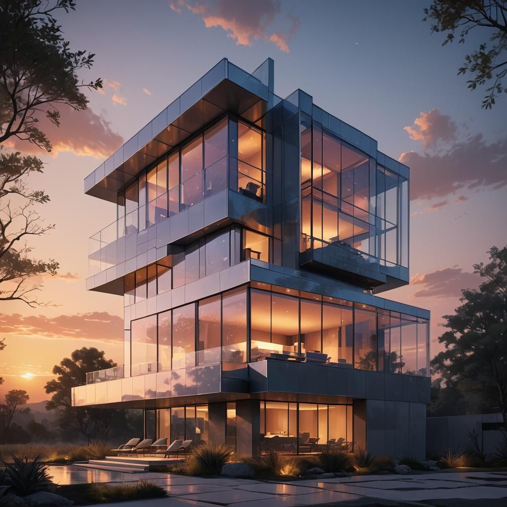 Minimalist House Facade in Digital Painting Style