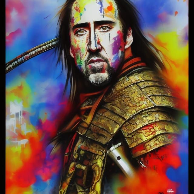 Nicholas Cage Samurai Warlord in Graffiti Art Style