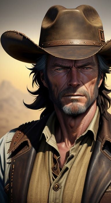 Western Icon Clint Eastwood in Vibrant Anime Art Style