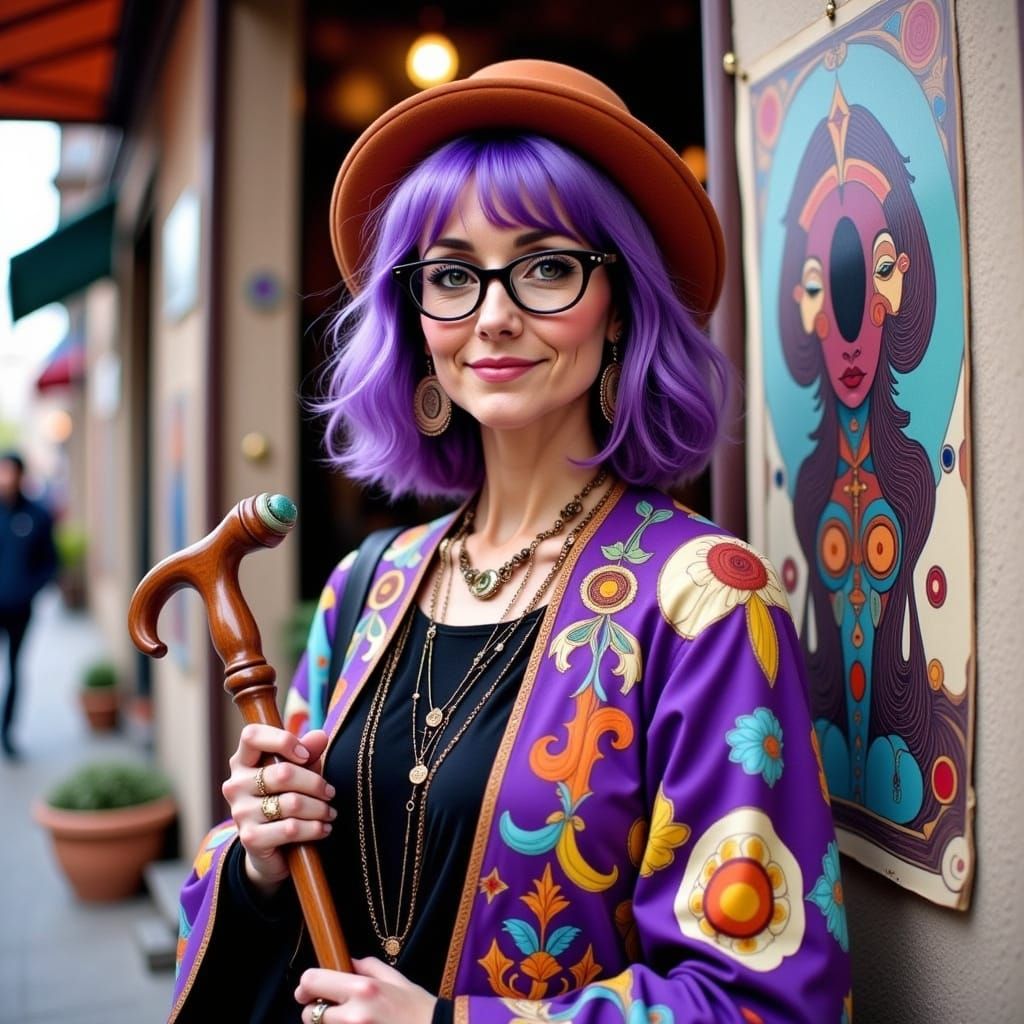 Cinematic Portrait of Woman with Purple Hair