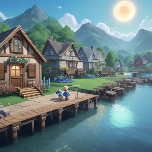 Idyllic Animal Crossing Island Scene in Matte Painting Style