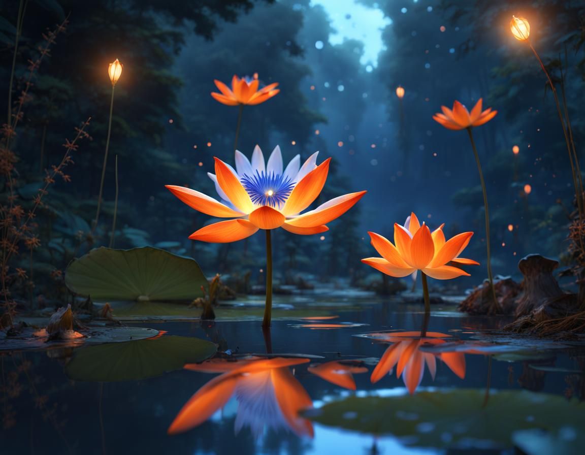 Faeric Lotus Pond in Forest: Detailed Matte Painting
