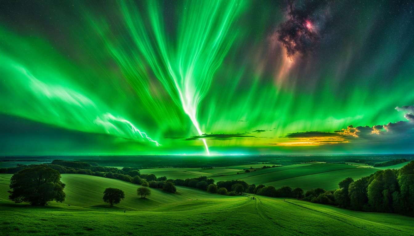 Ominous Cosmic Rift with Green Light, Pastel Art