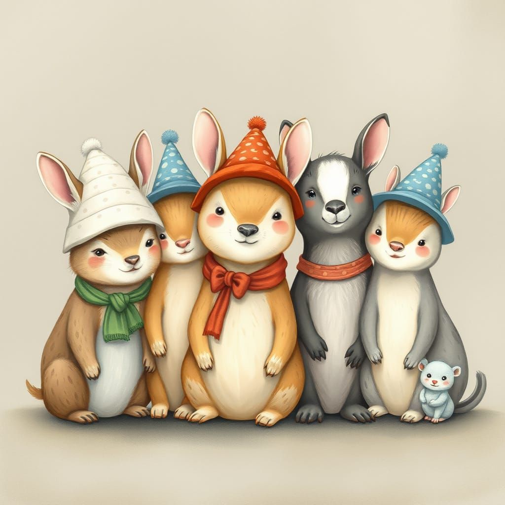 Animals in Hats: A Whimsical Illustration