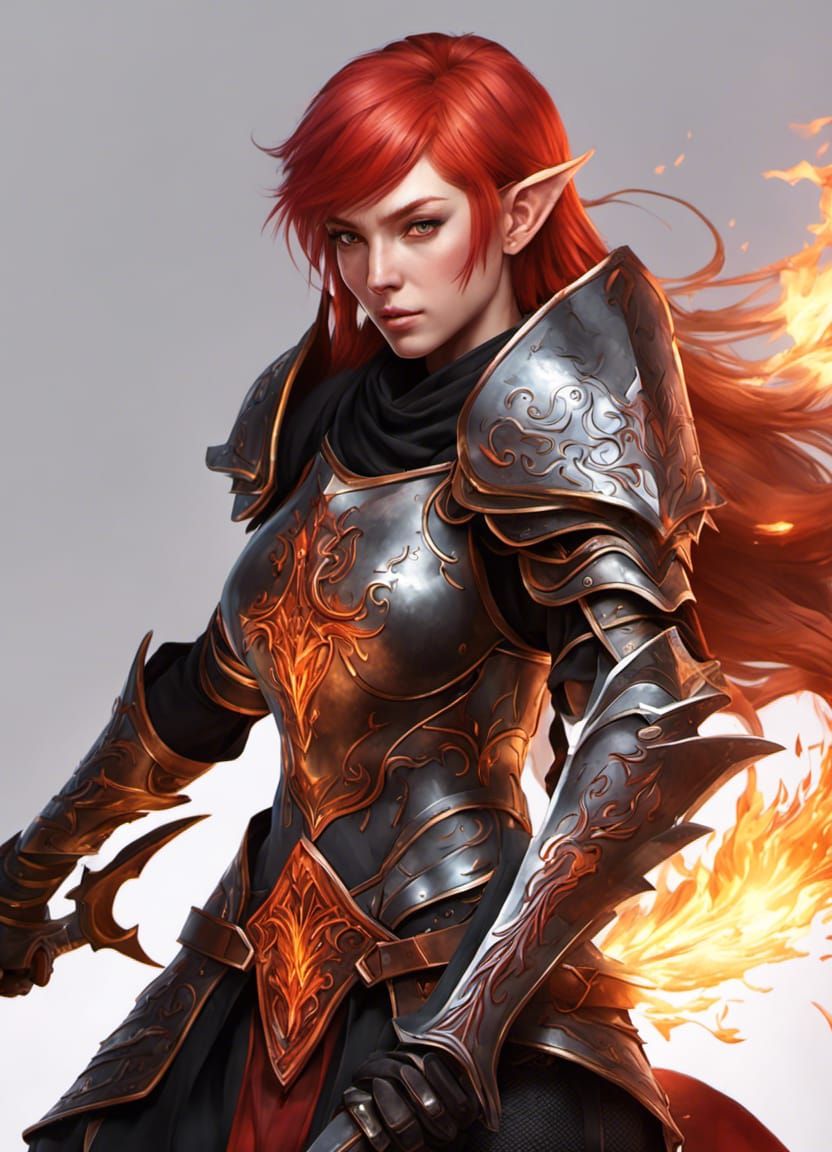 Anime Elf Knight with Flaming Eyes