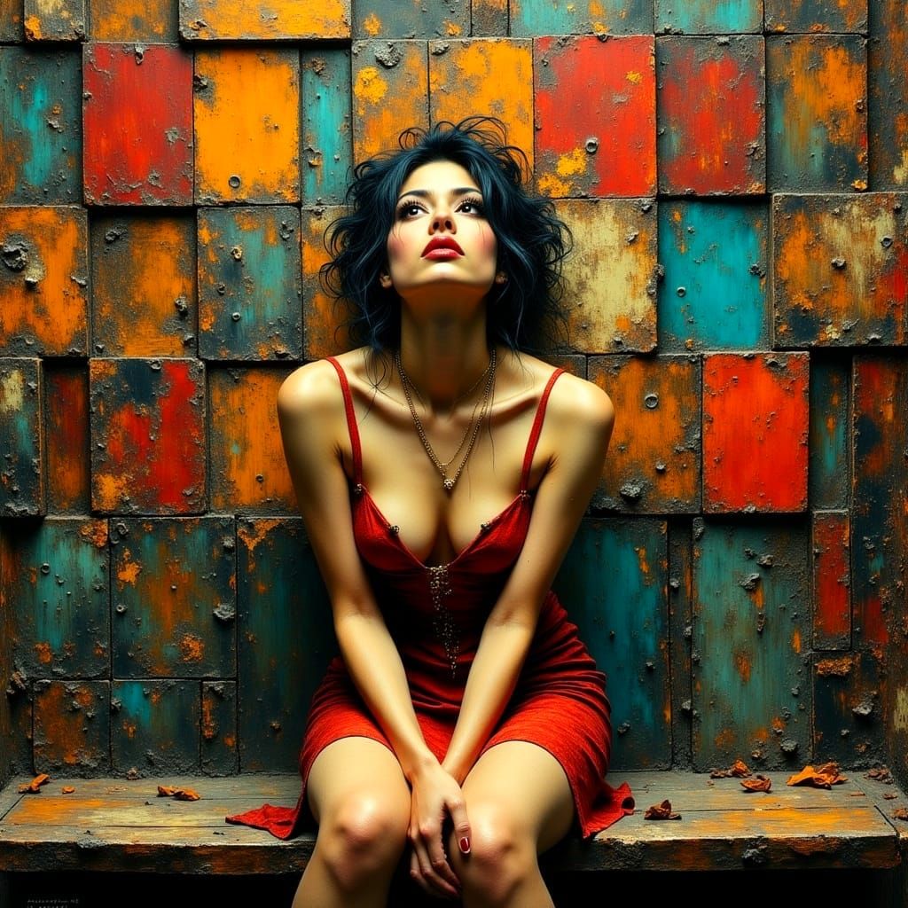 Surreal Oil Painting of a Woman in a Whimsical, Dreamlike Sc...