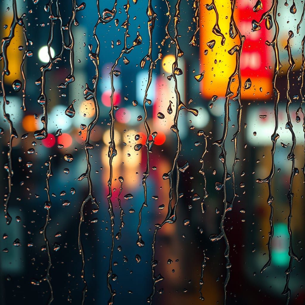 Rainy City Nightscape in Vibrant Colors