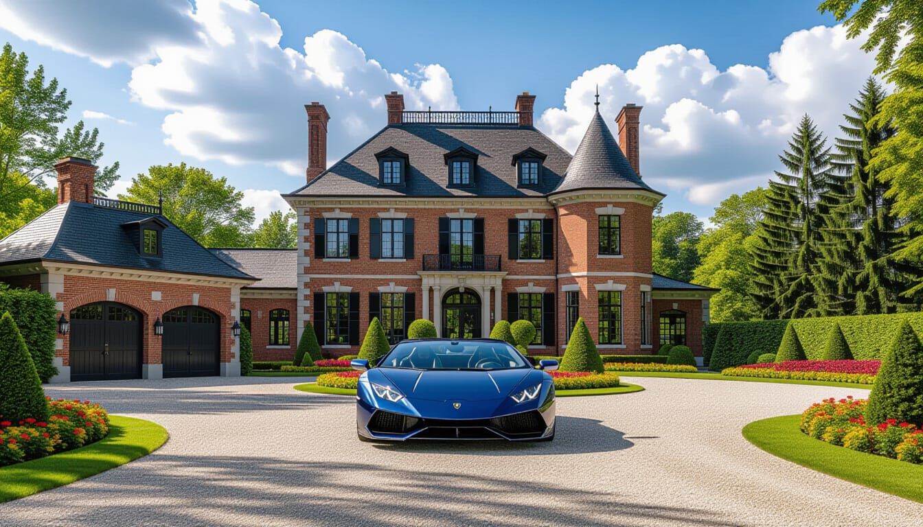 Victorian Chateau with Lamborghini in Summer