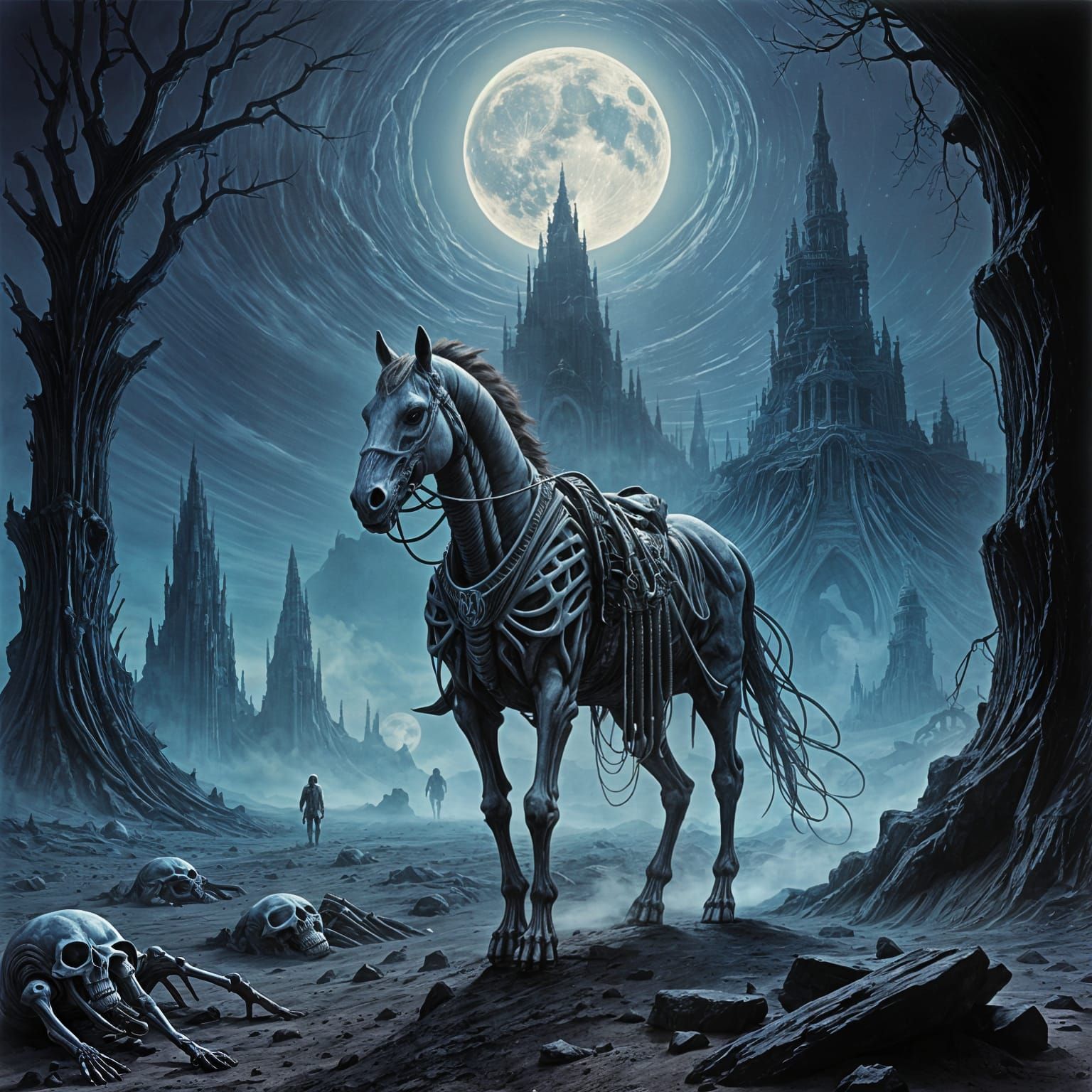 Ethereal Skeleton Rider on Mars in a Dreamy, Mystical Landsc...