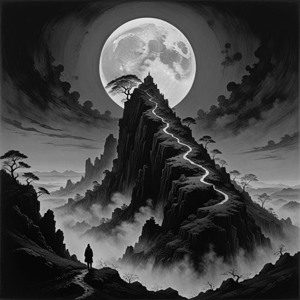 A Figure Contemplates Balance Between Light and Darkness in ...