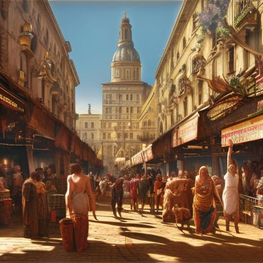 Bustling Roman Market in Hyperrealistic Style