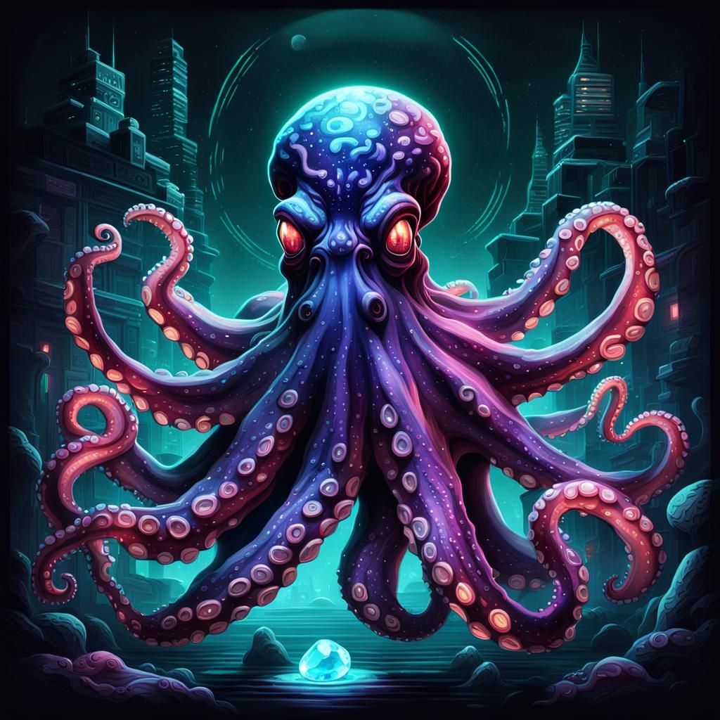 Notorious Octopus Alien Gem Thief in Sci-Fi Poster