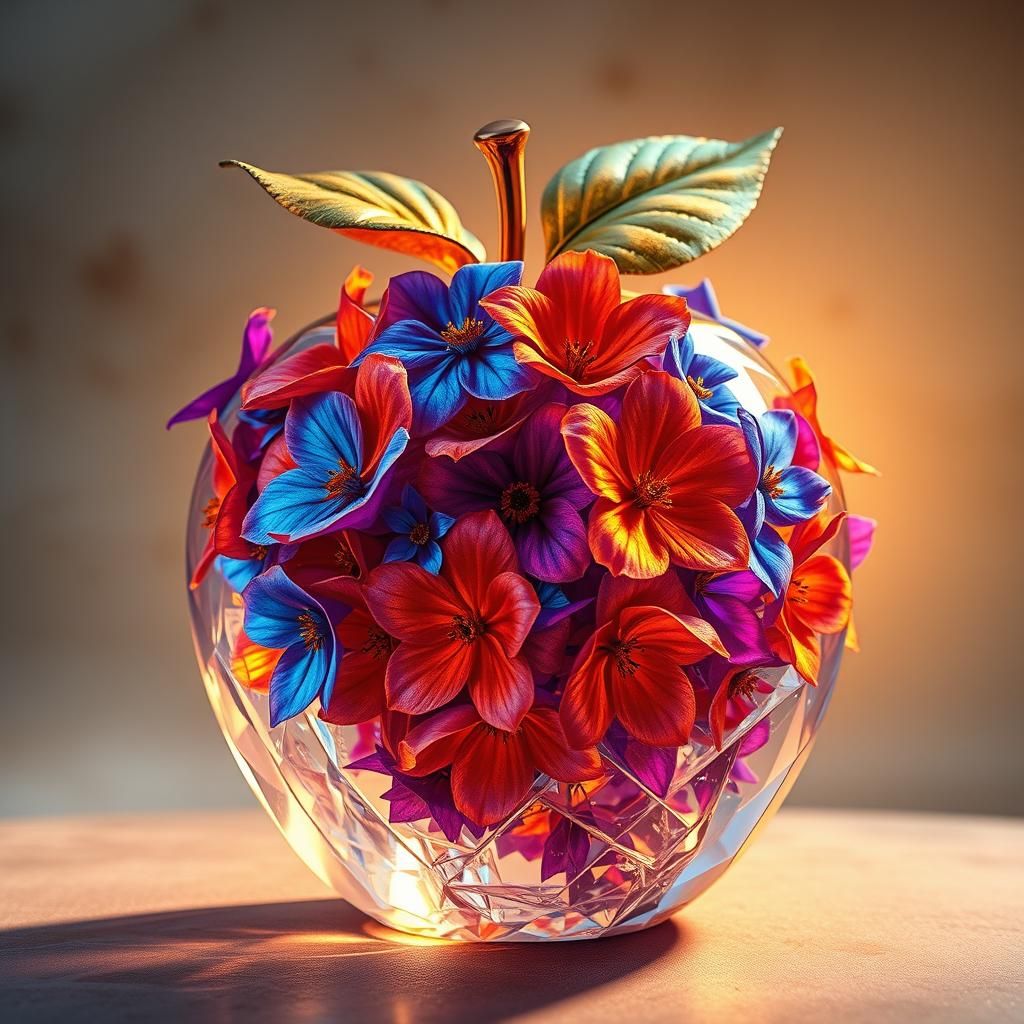 Iridescent Flowers in Crystal Apple, Matte Painting