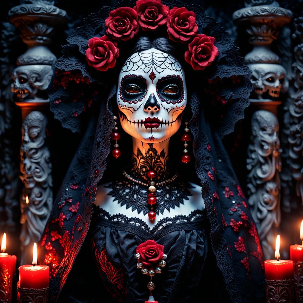 Gothic Vampire Catrina Portrait in Dark Fantasy Style