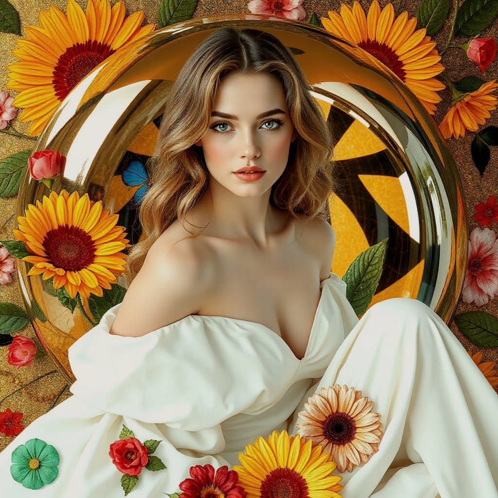 Chrome Sphere Portrait in Art Nouveau Style