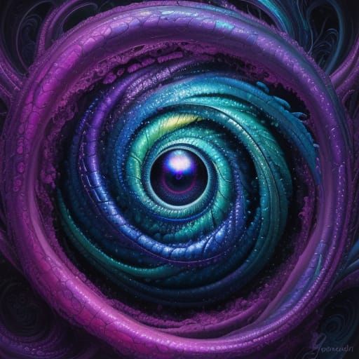 Surreal Creature with Iridescent Skin and Glowing Tendrils