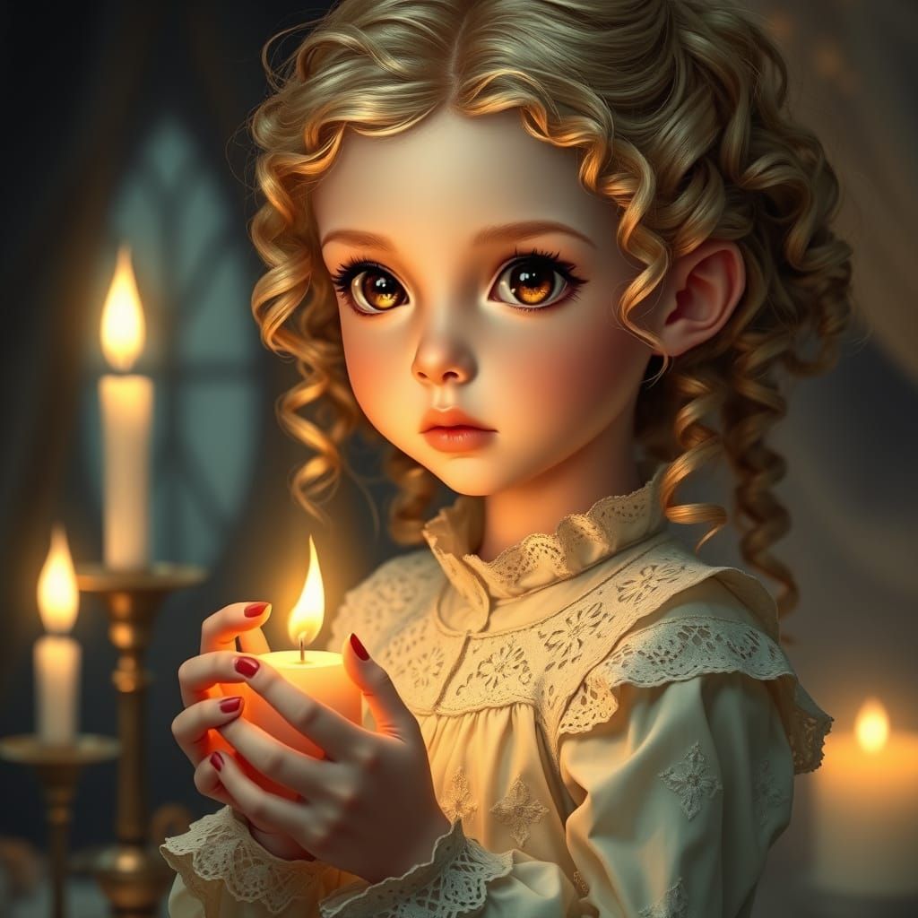 Enchanting Portrait of a Young Girl in Soft Candlelight