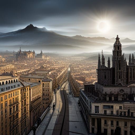 Surreal Landscape in Etching Style