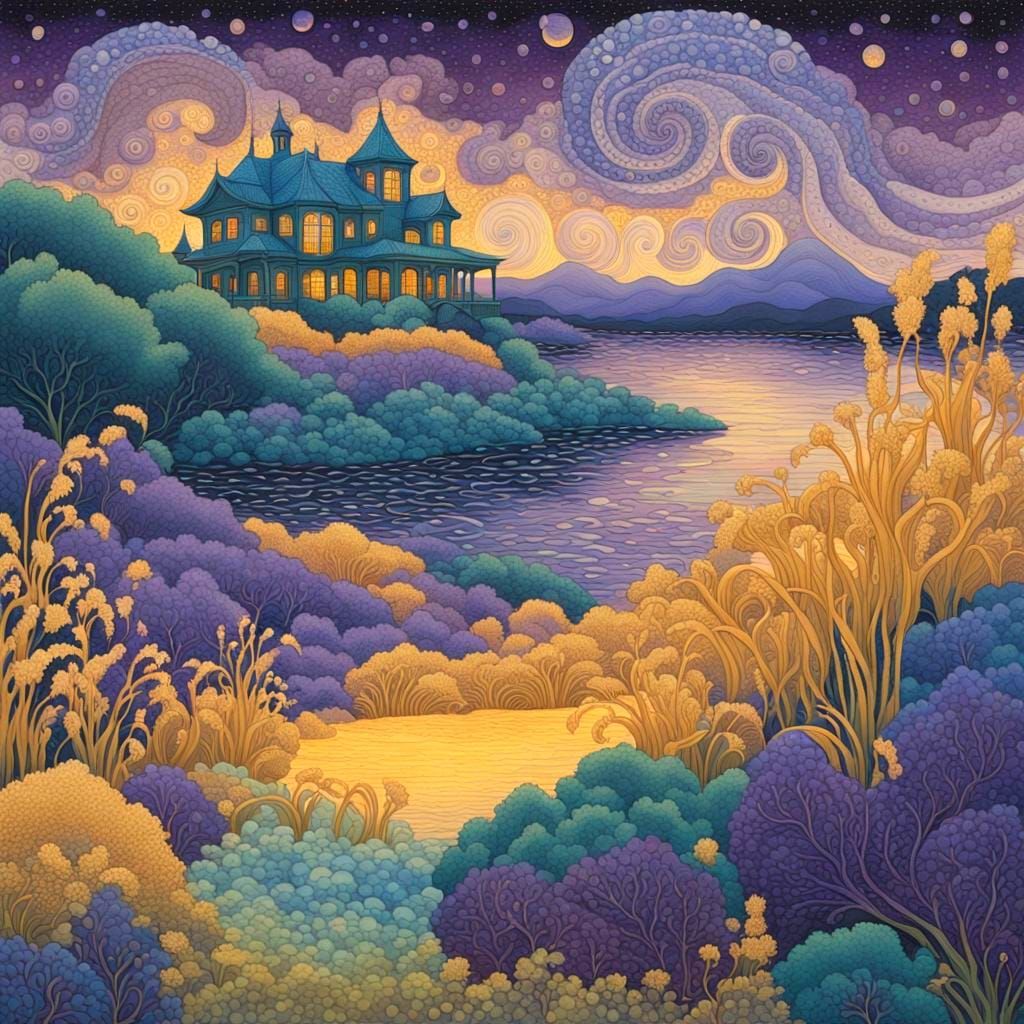 Eldritch Twilight Landscape in Art Nouveau Style