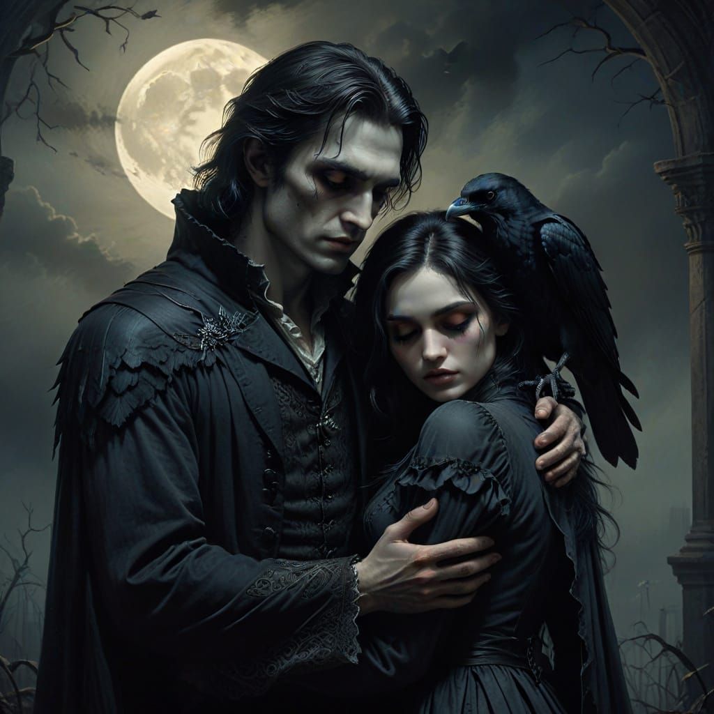 Gothic Romance: Vampire Embraces Victim in Painterly Style