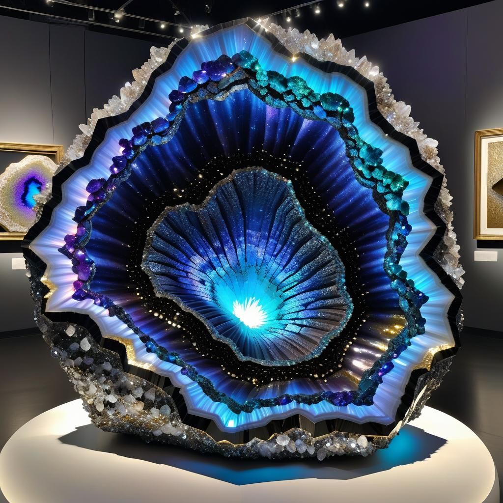 Iridescent Geode Reveals Crystalline Interior in Museum